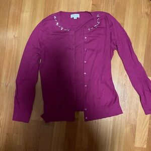 LOFT Fuchsia Embellished Cardigan
